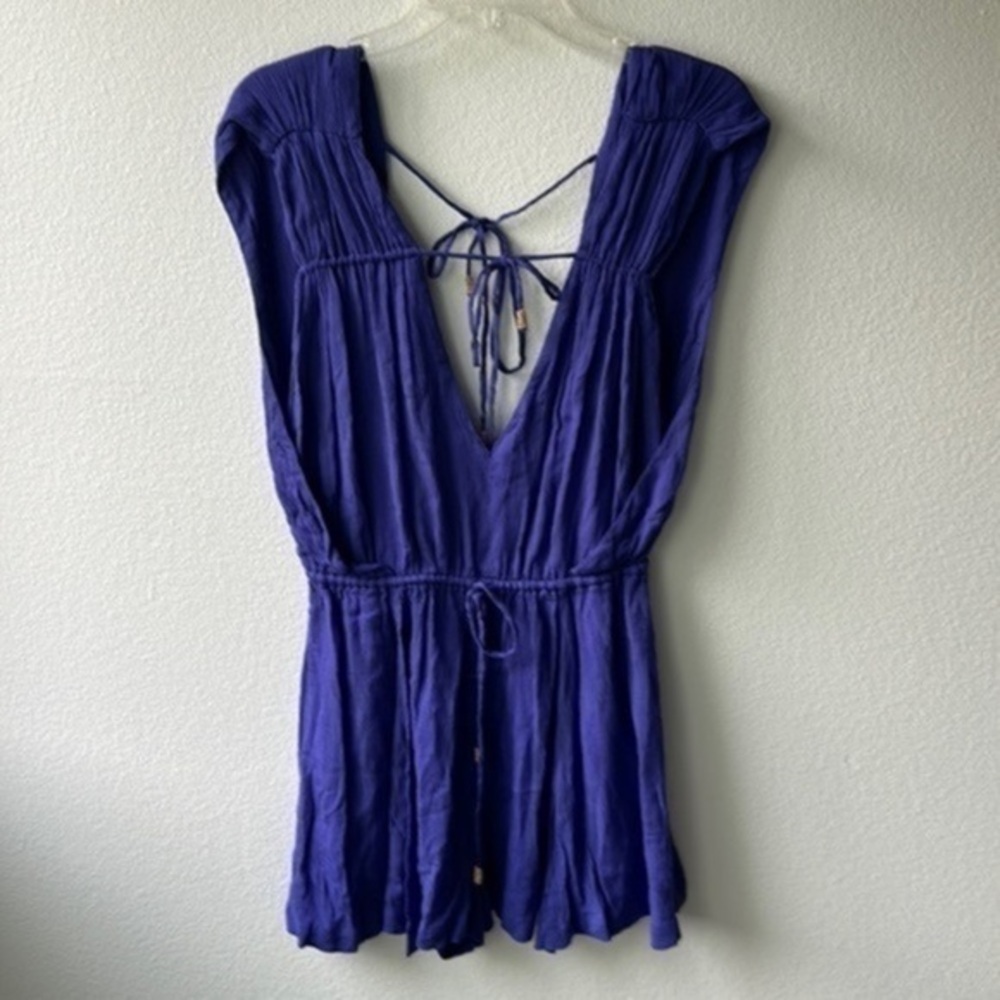 NWT free people romper size small royal blue Deep v neck ties bohemian